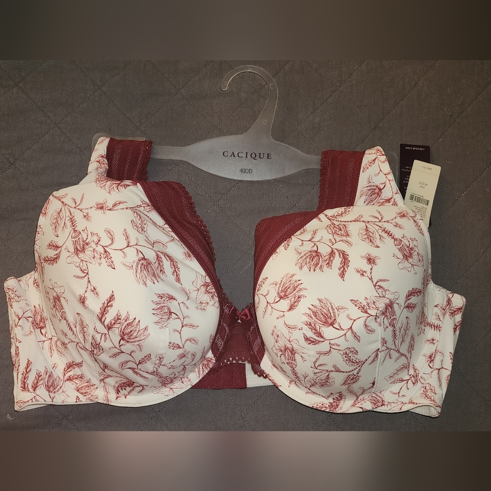 Cacique Red and White Floral Print Bra Intimates